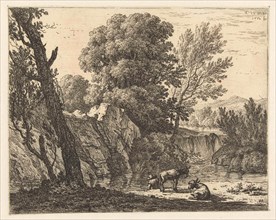 Landscape with man and two donkeys, Karel Dujardin, 1660