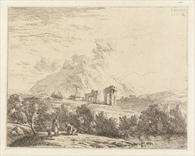 Landscape and two men with a dog, Karel Dujardin, 1658