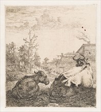 Lying cow with calf, Karel Dujardin, 1652