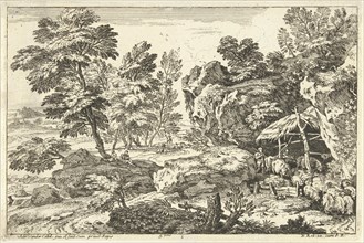 Landscape with sheep, Adriaen van der Kabel, 1648 - 1705