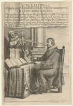 Portrait of Arnout van Geluwe, writing, attributed to Theodor Matham, 1634 - 1676