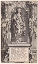 Portrait of Margaret Lucas, print maker: Pieter van Schuppen, Abraham van Diepenbeeck, 1645 - 1673