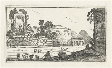 Landscape with ruins and a shepherd with sheep, Esaias van de Velde, Anonymous, Johannes Pietersz.