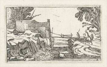 Road along a waterfall, Esaias van de Velde, Anonymous, Johannes Pietersz. Berendrecht, 1610 - 1617