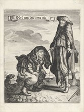 Beggars Couple with squatting woman and man on his toes, Adriaen Pietersz. van de Venne, Anonymous,