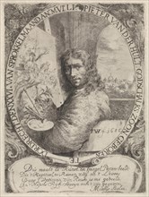 Pieter van der Hulst at half length to the left, sitting in front of a painting, in his hand he