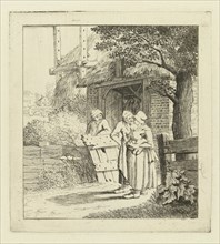 Two women and a man on a farm, Marie Lambertine Coclers, c. 1776 - c. 1815