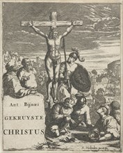 Christ on the cross, print maker: Arnold Houbraken, Jasper Goris wed., 1681 - 1683