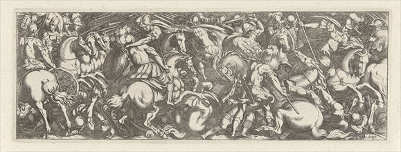 Battle between cavalrymen and infantrymen, Simon Frisius, 1595 - 1628