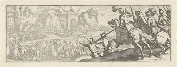 Cavalrymen storm a city wall, Simon Frisius, 1595 - 1628