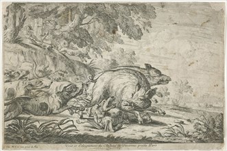 Wild boar hunt, Gillis Peeters (I), Frans Snijders, Jacques Van Merle, 1622 - 1653
