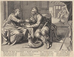 Esau sells his birthright to Jacob, Willem Isaacsz. van Swanenburg, print maker: Anonymous, Paulus