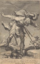 King Saul threw himself on his sword, William Isaacsz. van Swanenburg, Petrus Scriverius, 1611