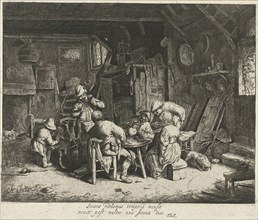 Farmers to a meal at an inn, Adriaen van Ostade, 1647 - 1652