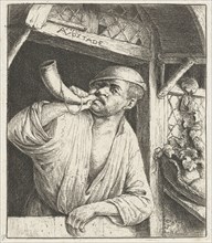 Bakker blows a horn, Adriaen van Ostade, 1646 - 1650