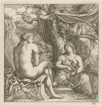 Two figures in a classical landscape, Arnold Houbraken, Anonymous, 1700 - 1750