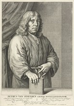Portrait of Petrus van Staveren, pastor of Leiden The Netherlands, his hand resting on a Bible,