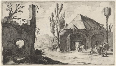 Country road at a ruin and an inn, Gillis van Scheyndel (I), 1605 - 1653