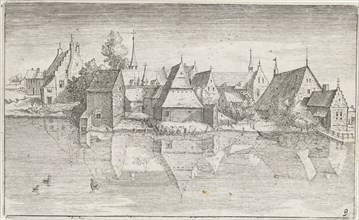 Village on a river, Hendrick Hondius (I), Josse van Liere, 1583 - 1650
