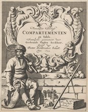 Cartouche with lobe ornament with a fisherman, print maker: Pieter Hendricksz. Schut, Gerbrand van