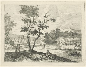 Italianate landscape with figures, F.W. Musculus, 1750 - 1799