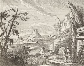 Landscape with mountains and ruinous buildings, Anonymous, 1701 - 1751