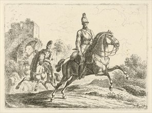 Two soldiers on horseback, Johannes Mock, 1821 - 1827