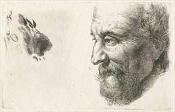 Face of an old man in profile, Johannes Mock, 1810 - 1884