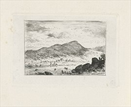 River in a mountain landscape, Joseph Hartogensis, 1850, print maker