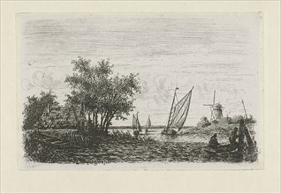 Boats on a lake, Joseph Hartogensis, 1860