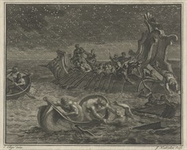 Galeischip rescues shipwrecked, Jacob Houbraken, 1708 - 1780