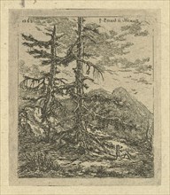 Mountain landscape with two firs, Gerardus Emaus de Micault, 1863