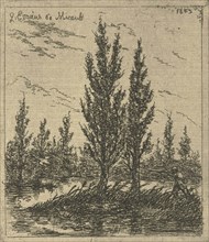 Landscape with hunter and poplars, print maker: Gerardus Emaus de Micault, 1863