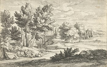 Landscape with tomb, Adriaen Frans Boudewyns, c. 1666 - c. 1681