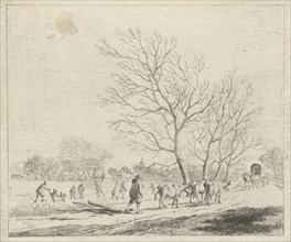 Winter Landscape with cows and skaters, Johannes Janson, 1783