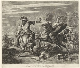 Equestrian Battle near a castle, Jan van Huchtenburg, 1657 - 1733