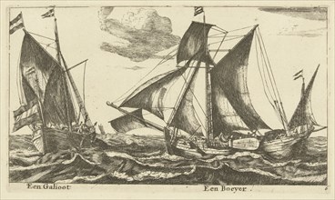 Two ships: a galliot and boeier, Anonymous, Reinier Nooms, 1652 - 1714