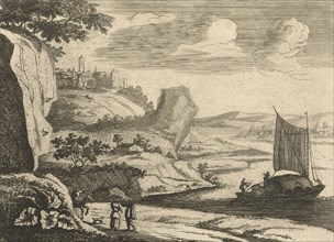 River landscape with sailing ship, Jan van Almeloveen, 1683