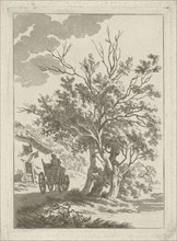 Landscape with farm wagon at inn, Hermanus Fock, 1781 - 1822