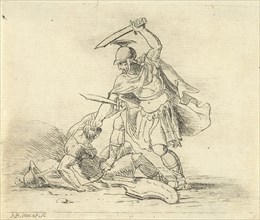 Two Roman soldiers fighting each other, Antonis Aloisius Emanuel van Bedaff, 1797 - 1829