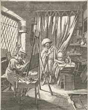 Painter with a model in his studio, Wouter Dam, Cornelis Dusart, 1736 - 1786