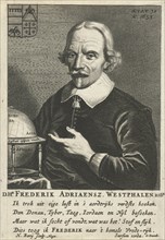 Portrait of Frederick Adriaensz. Westphalen at the age of 72, next to him a globe, in the upper
