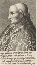 Portrait Bust of Pope Adrian VI with a richly ornamented robe, print maker: Hendrik Bary, Dating