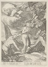 Adam and Eve are expelled by the angel with the flaming sword of the Earthly Paradise, besides them