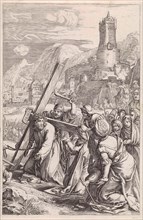 Carrying of the Cross, print maker: Anonymous, Hendrick Goltzius, 1596 - 1667
