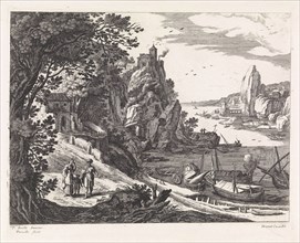 Landscape with the expulsion of Hagar and Ishmael, Perelle, Willem van Nieulandt (II), Drevet, 1594