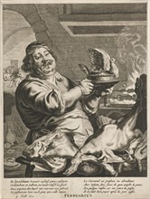 Cook with pie, Theodor Matham, Anonymous, Joachim von Sandrart, 1661 - 1726