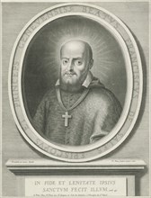 Portrait of St. Francis de Sales, a halo behind his head, he was bishop of Geneva and Annecy, on
