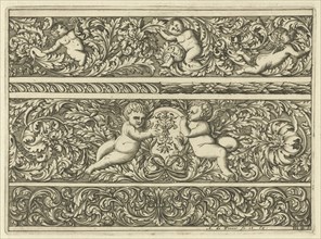 Three friezes with leaf tendrils, print maker: Anthonie de Winter, Anonymous, 1696