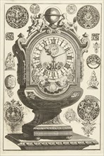 clock on pedestal, crowned with globe, DaniÃ«l Marot (I), Anonymous, Anonymous, after 1706 - before